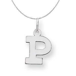 Silver, Amanda Collection Small Block Style Initial P Necklace - 20 In